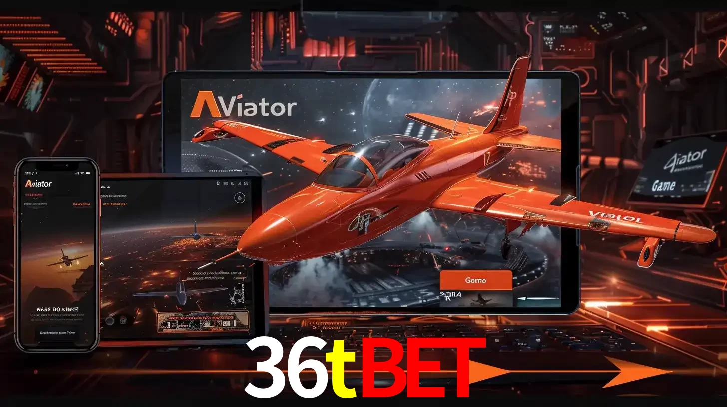 Apresentação tecnológica do jogo Aviator com um avião saindo da tela de um tablet, demonstrando a experiência imersiva em múltiplos dispositivos no 36tbet.