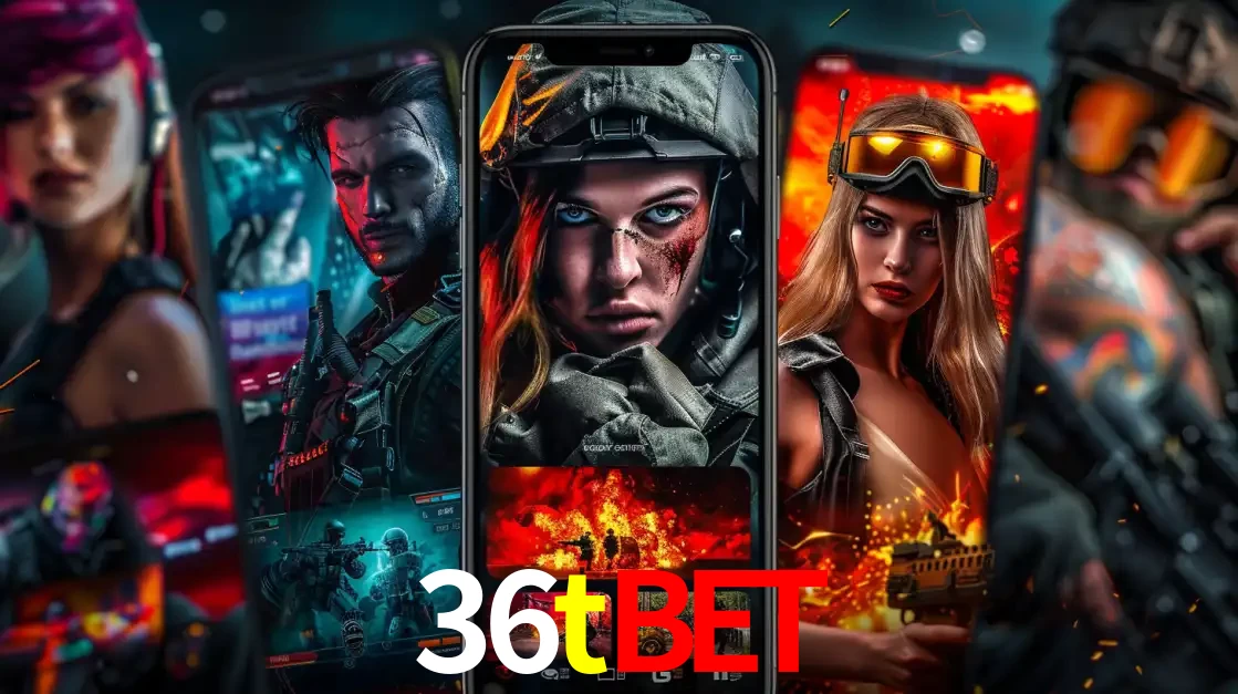 Montagem de telas de celular mostrando diversos personagens, masculinos e femininos, de um jogo de tiro, ilustrando a diversidade de equipes de e-sports para apostar no 36tbet.