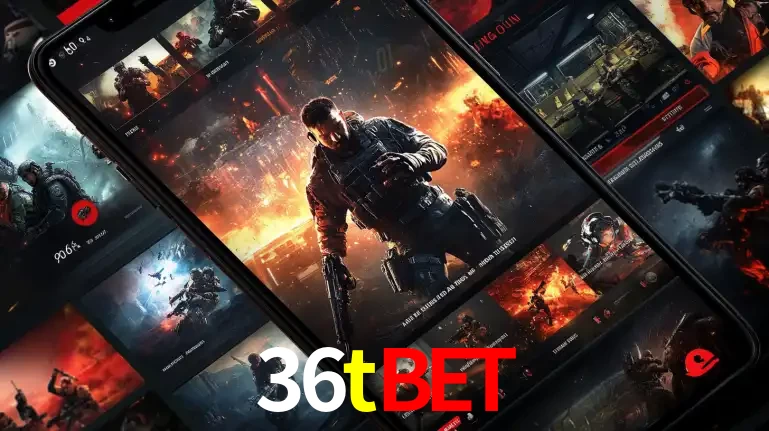 Tela de um celular exibindo uma galeria de jogos de tiro com temática militar, mostrando a variedade de e-sports disponíveis para apostas na plataforma de entretenimento 36tbet.