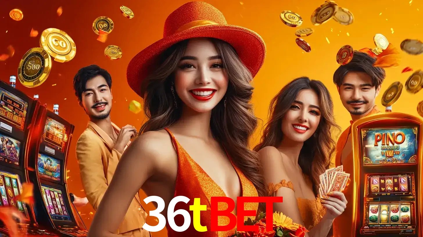 Grupo de amigos asiáticos sorrindo e se divertindo com máquinas de caça-níqueis em um ambiente festivo, celebrando suas vitórias nos jogos de cassino do 36tbet.