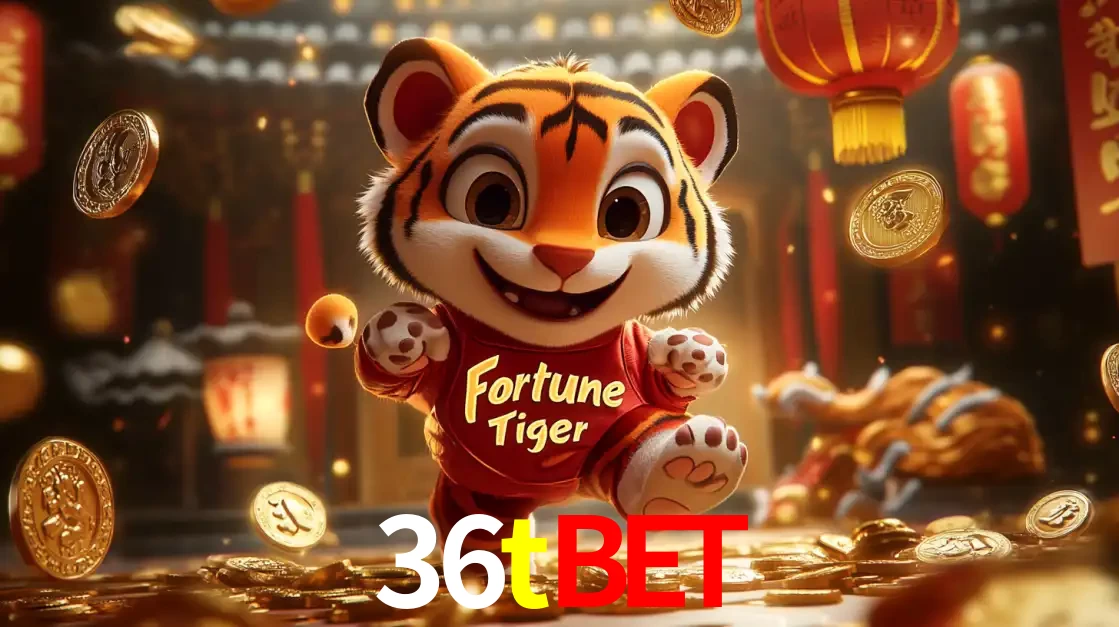 O alegre personagem do Fortune Tiger correndo sobre um caminho de moedas de ouro, simbolizando os grandes prêmios e a diversão do popular jogo de slot do 36tbet.