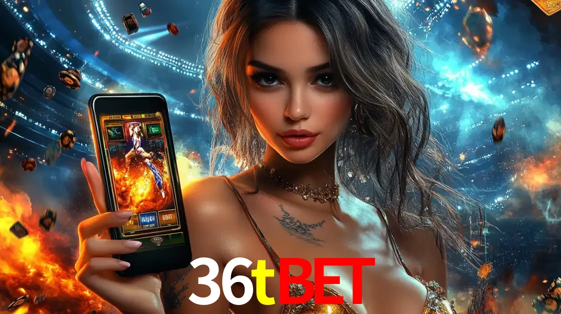 Mulher segurando um celular com um jogo de slot em destaque, tendo como fundo um estádio vibrante, simbolizando a emoção de jogar no cassino móvel 36tbet.